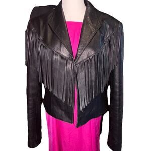 CRIPPLE CREEK Leather Jacket Sz L Western Cowgirl Sz L RODEO FRINGE 100% Leather